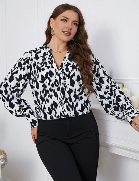 Women Plus Size Casual Leopard Print Cut Long Blouse | PRUSES - PRUSES