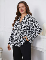 Women Plus Size Casual Leopard Print Cut Long Blouse | PRUSES - PRUSES