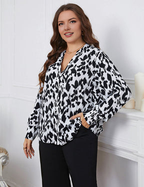 Women Plus Size Casual Leopard Print Cut Long Blouse | PRUSES - PRUSES