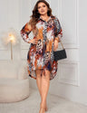 Women Plus Size Casual Leopard Print Polo Collar Dress - PRUSES