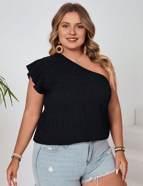 Women Plus Size Casual One - Shoulder Cap Sleeve Blouse | PRUSES - PRUSES