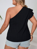 Women Plus Size Casual One - Shoulder Cap Sleeve Blouse | PRUSES - PRUSES
