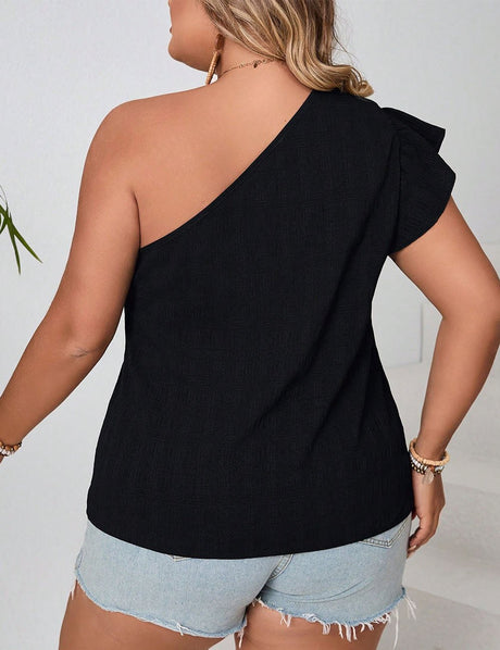Women Plus Size Casual One - Shoulder Cap Sleeve Blouse | PRUSES - PRUSES