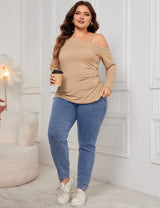 Women Plus Size Casual One Shoulder Long Sleeve Top - PRUSES