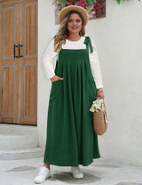 Women Plus Size Casual Solid Color Pleated Long Camisole Dress | PRUSES - PRUSES