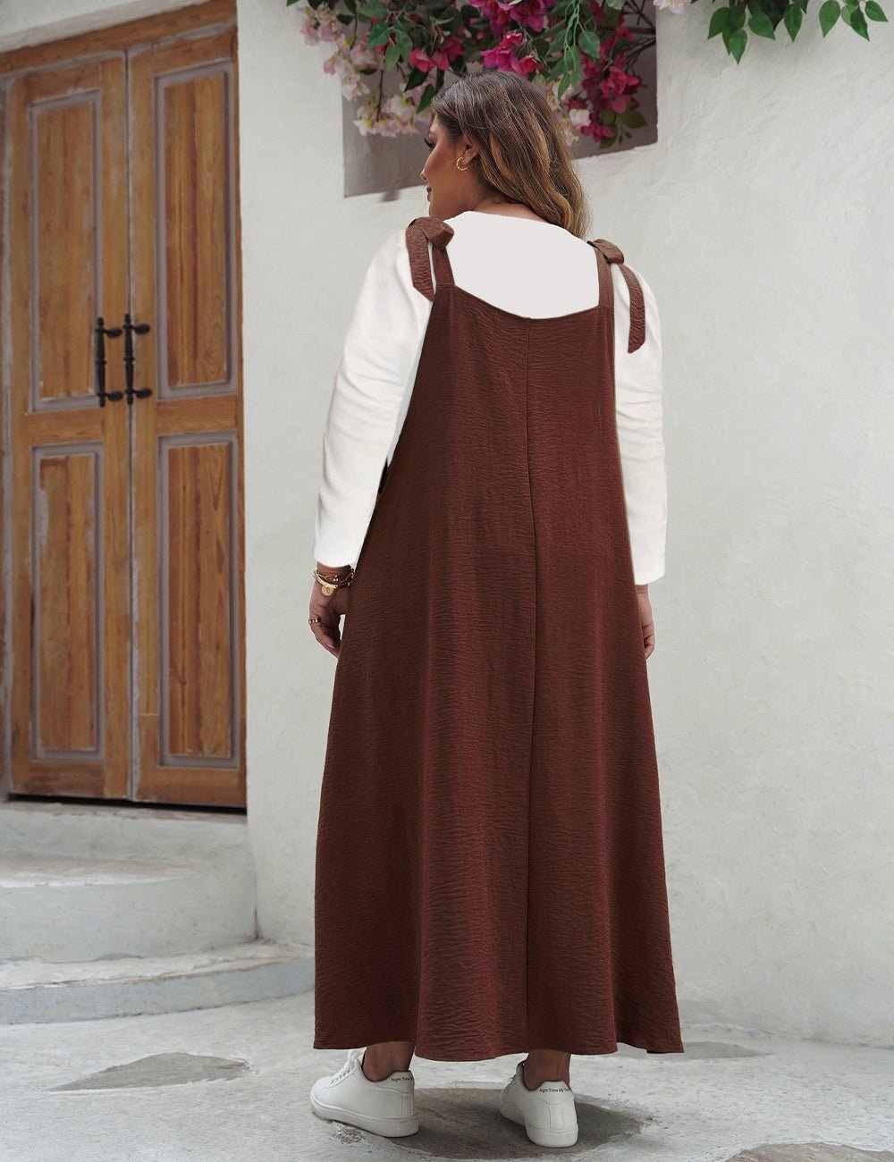 Women Plus Size Casual Solid Color Pleated Long Camisole Dress | PRUSES - PRUSES
