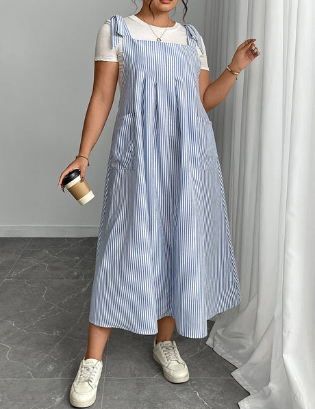 Women Plus Size Casual Solid Color Pleated Long Camisole Dress | PRUSES - PRUSES