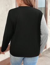 Women Plus Size Chic Long Sleeve T-Shirt With Buttons - PRUSES