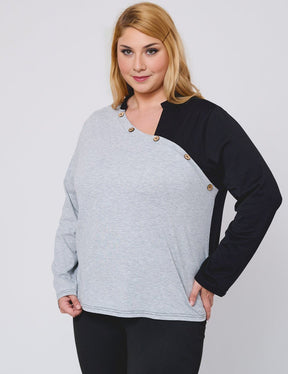 Women Plus Size Chic Long Sleeve T-Shirt With Buttons - PRUSES