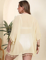 Women Plus Size Chiffon Fringe Bikini Cover - up Cardigan - PRUSES