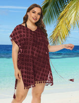 Women Plus Size Chiffon Fringe Panel Cover - Up | PRUSES - PRUSES