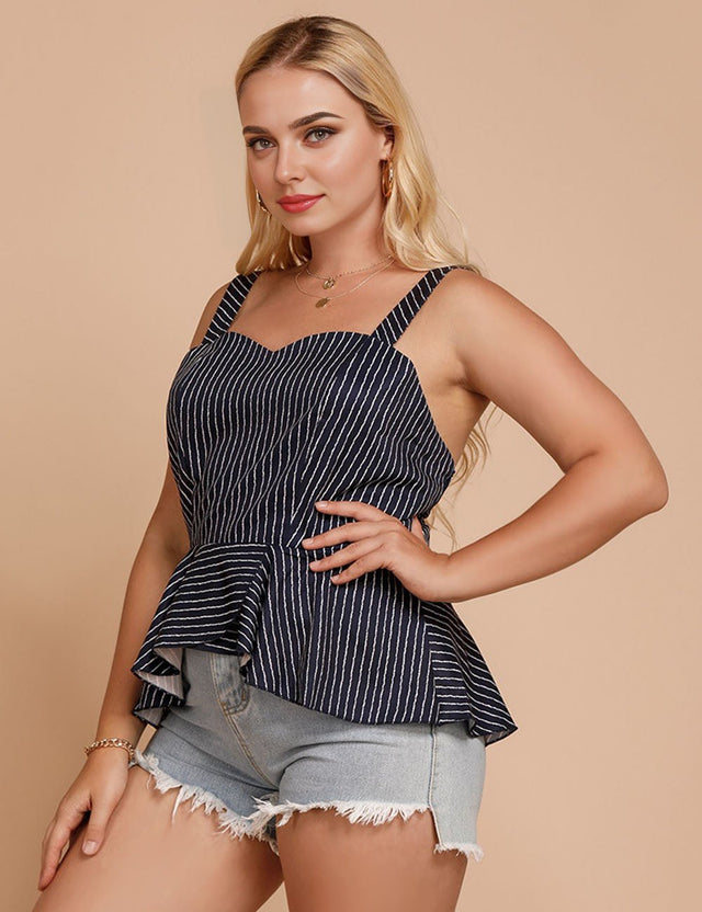 Women Plus Size Clothing Ruffled Striped Wrapped Chest Camisole | PRUSES - PRUSES