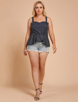 Women Plus Size Clothing Ruffled Striped Wrapped Chest Camisole | PRUSES - PRUSES