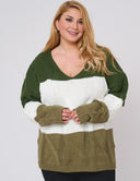 Women Plus Size Color Block Long Sleeve Sweater - PRUSES