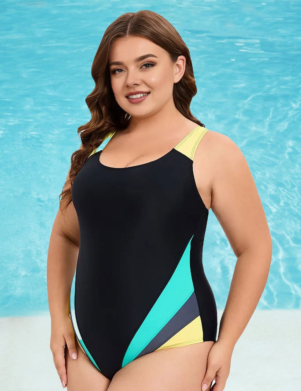 Women Plus Size Colorblock Backless One - Piece Swimsuit - PRUSES