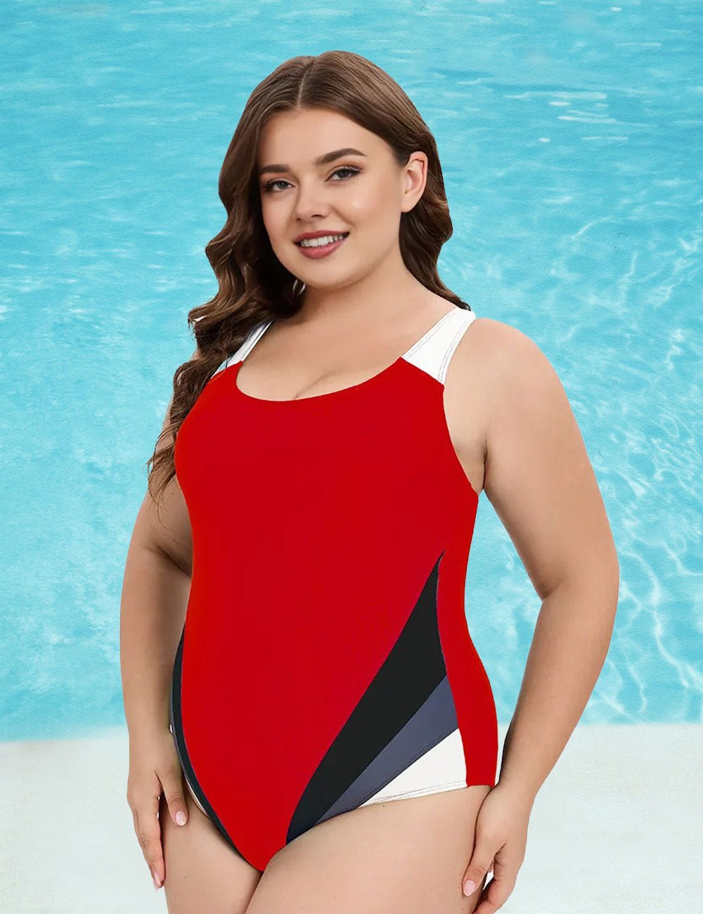 Women Plus Size Colorblock Backless One - Piece Swimsuit - PRUSES