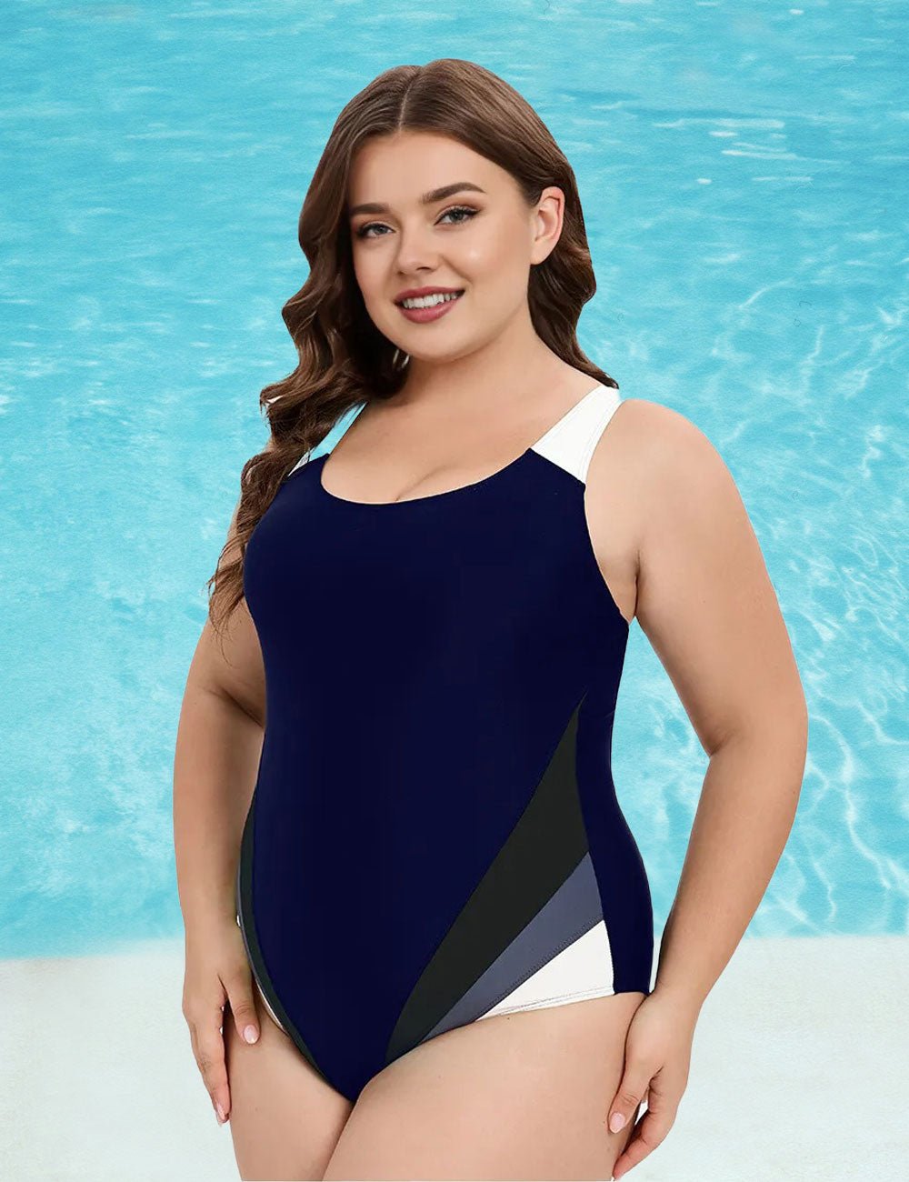 Women Plus Size Colorblock Backless One - Piece Swimsuit - PRUSES