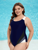 Women Plus Size Colorblock Backless One - Piece Swimsuit - PRUSES
