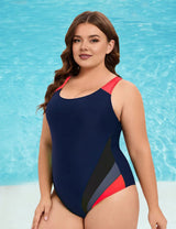 Women Plus Size Colorblock Backless One - Piece Swimsuit - PRUSES