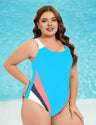 Women Plus Size Colorblock Backless One - Piece Swimsuit - PRUSES