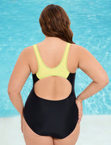 Women Plus Size Colorblock Backless One - Piece Swimsuit - PRUSES