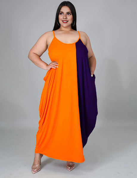 Women Plus Size Colorblock Cami High Stretch Maxi Dress | PRUSES - PRUSES