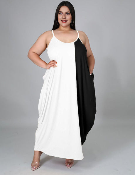 Women Plus Size Colorblock Cami High Stretch Maxi Dress | PRUSES - PRUSES