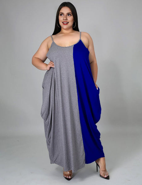 Women Plus Size Colorblock Cami High Stretch Maxi Dress | PRUSES - PRUSES