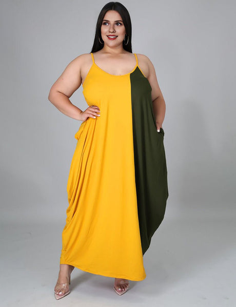 Women Plus Size Colorblock Cami High Stretch Maxi Dress | PRUSES - PRUSES