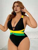 Women Plus Size Colorblock Tie One - Piece Swimsuit - PRUSES