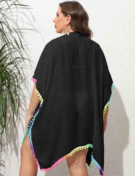 Women Plus Size Colorful Pom Pom Decor Trim Cover Up | PRUSES - PRUSES