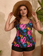 Women Plus Size Colorful Printed Boxer Tankini Set - PRUSES