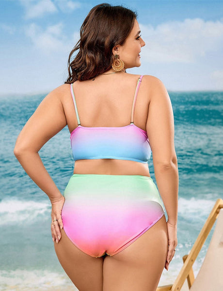 Women Plus Size Colorful Shell Shape Underwire Two - Piece Bikini Set - PRUSES