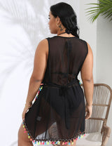 Women Plus Size Colorful Tassel Crossover Cover Up - PRUSES