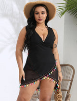 Women Plus Size Colorful Tassel Crossover Cover Up - PRUSES