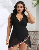 Women Plus Size Colorful Tassel Crossover Cover Up - PRUSES