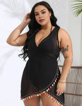 Women Plus Size Colorful Tassel Crossover Cover Up - PRUSES