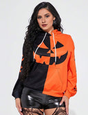 Women Plus Size Contrast Color Long Sleeve Halloween Hoodie - PRUSES