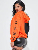 Women Plus Size Contrast Color Long Sleeve Halloween Hoodie - PRUSES