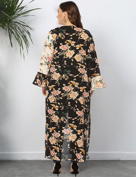 Women Plus Size Contrast Color Ruffle Sleeve Sun Protection Cardigan | PRUSES - PRUSES