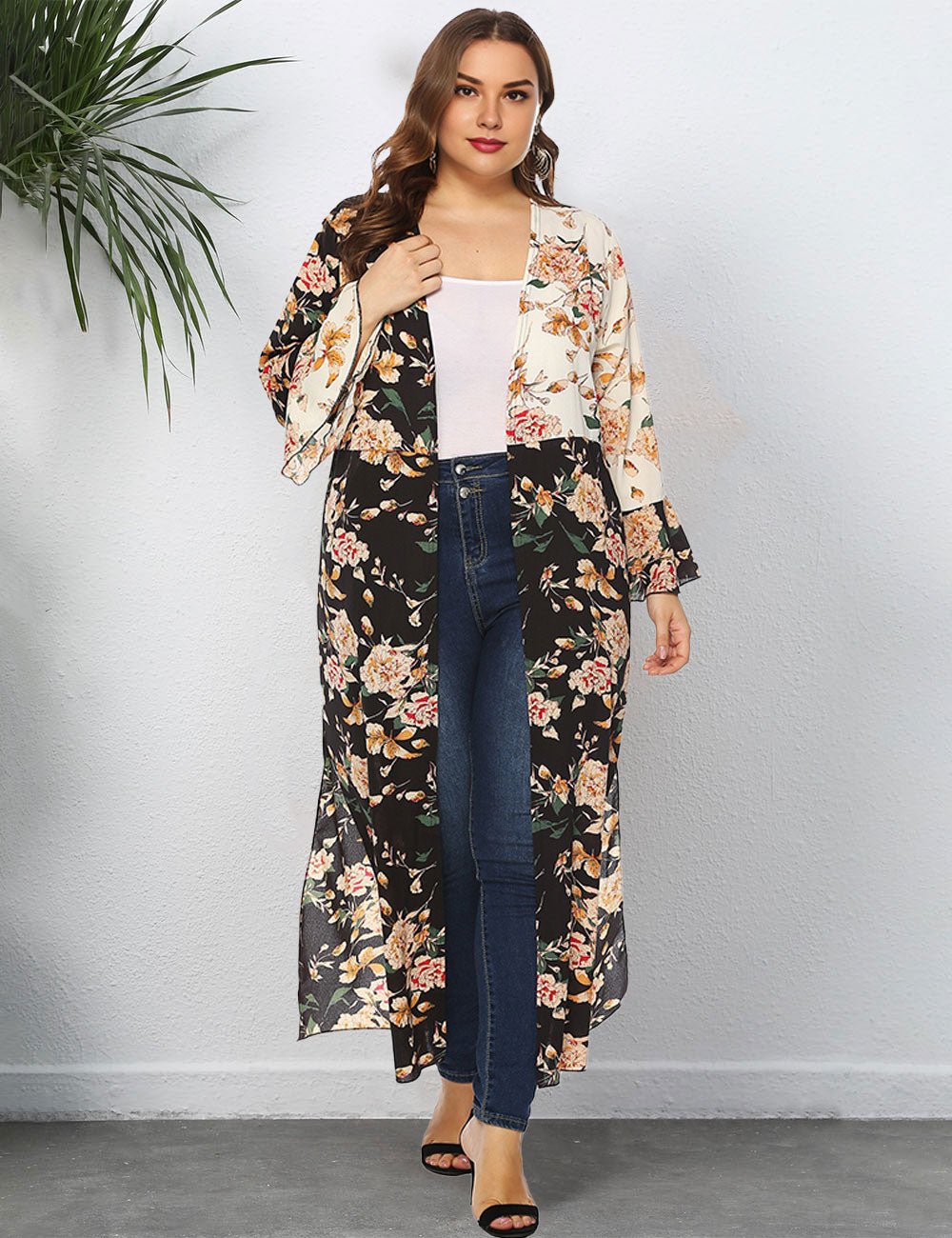 Women Plus Size Contrast Color Ruffle Sleeve Sun Protection Cardigan | PRUSES - PRUSES