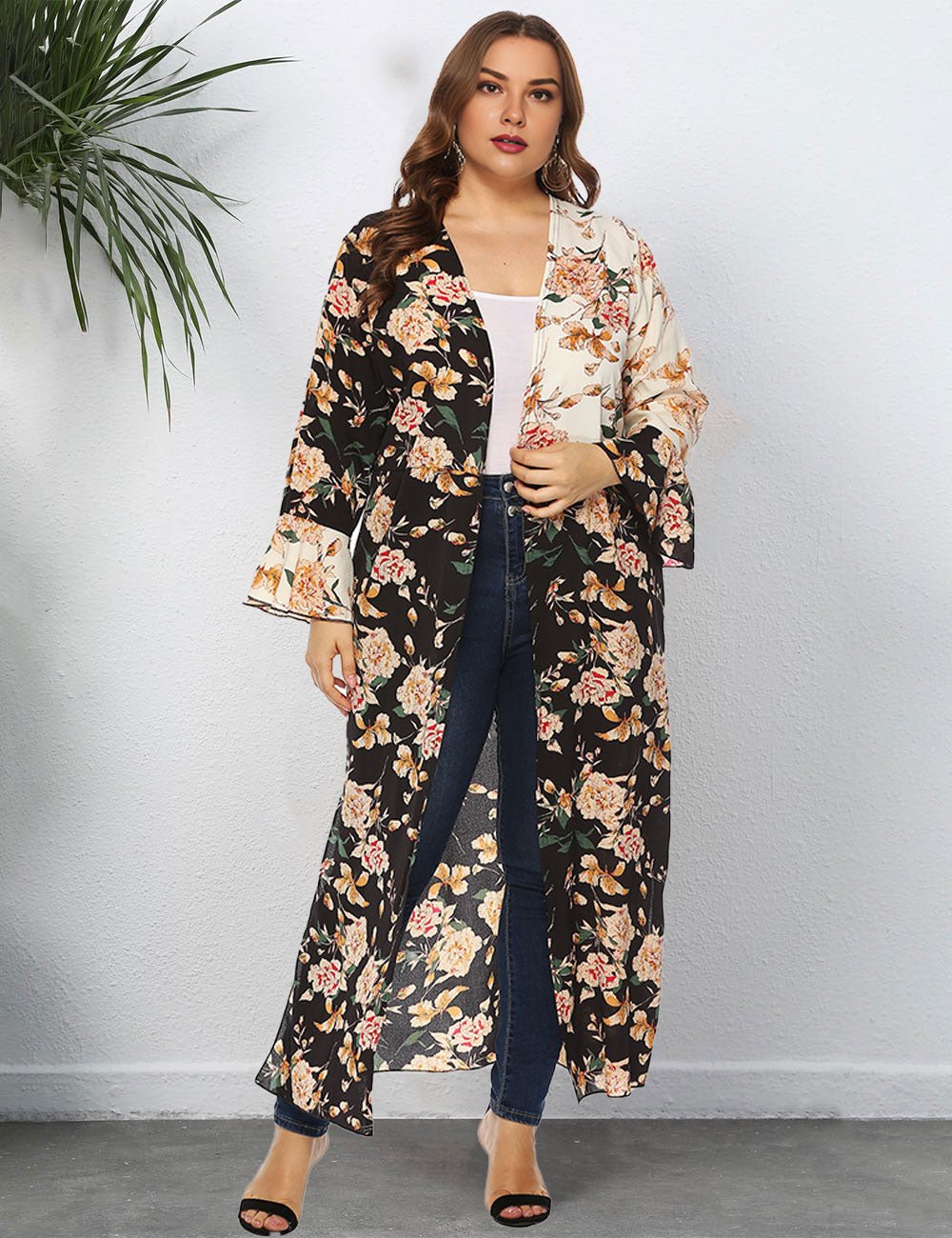 Women Plus Size Contrast Color Ruffle Sleeve Sun Protection Cardigan | PRUSES - PRUSES