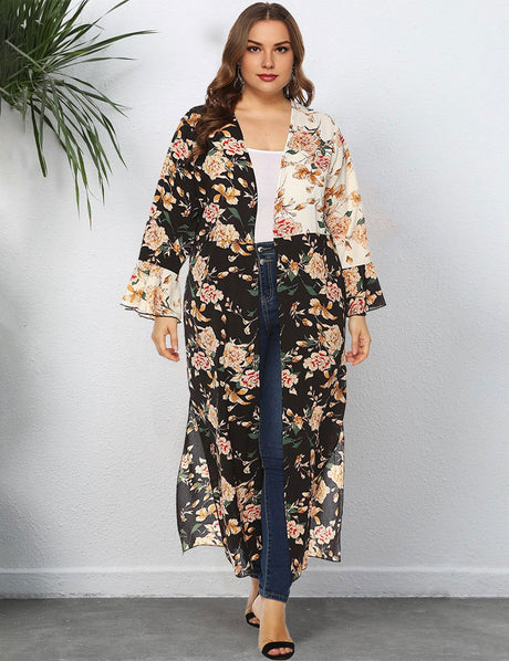 Women Plus Size Contrast Color Ruffle Sleeve Sun Protection Cardigan | PRUSES - PRUSES