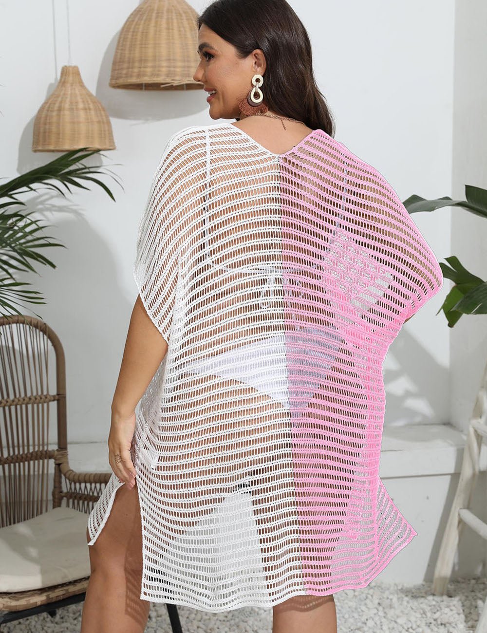 Women Plus Size Contrast Panel Cutout Cover - up | PRUSES - PRUSES