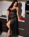 Women Plus Size Contrast Red Lip Lace Splice Mesh Nightgown - PRUSES
