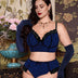 Women Plus Size Contrast Velvet Lace Underwire Bra Set - PRUSES
