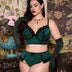Women Plus Size Contrast Velvet Lace Underwire Bra Set - PRUSES