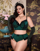 Women Plus Size Contrast Velvet Lace Underwire Bra Set - PRUSES