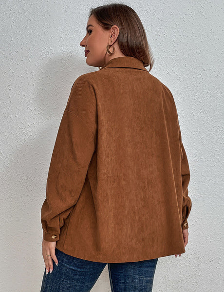 Women Plus Size Corduroy Long - Sleeved Shirt | PRUSES - PRUSES