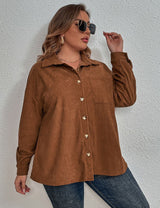 Women Plus Size Corduroy Long - Sleeved Shirt | PRUSES - PRUSES